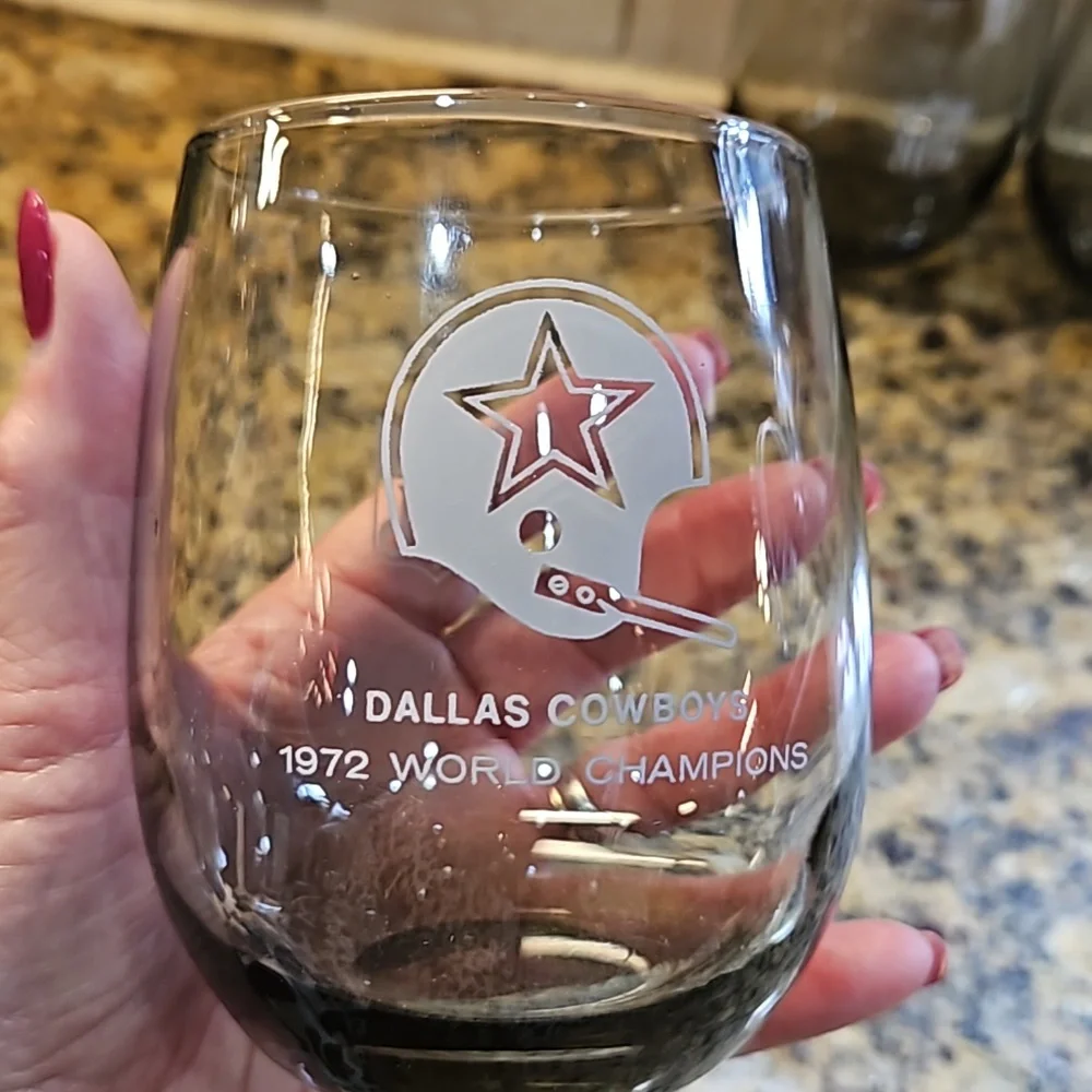 NFL DALLAS COWBOYS VINTAGE 1972 CHAMPIONSHIP NFL WINE STEMS BAR GLASSES‎ SET 6